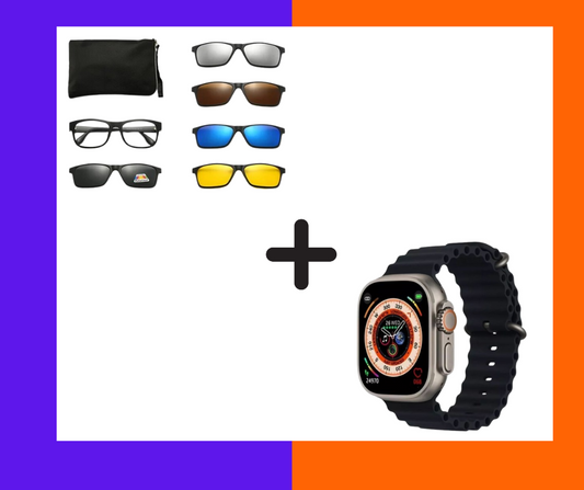 GAFA 5EN1 + SMARTWATCH ULTRA PRO CON 2 CORREAS ( negro +azul)